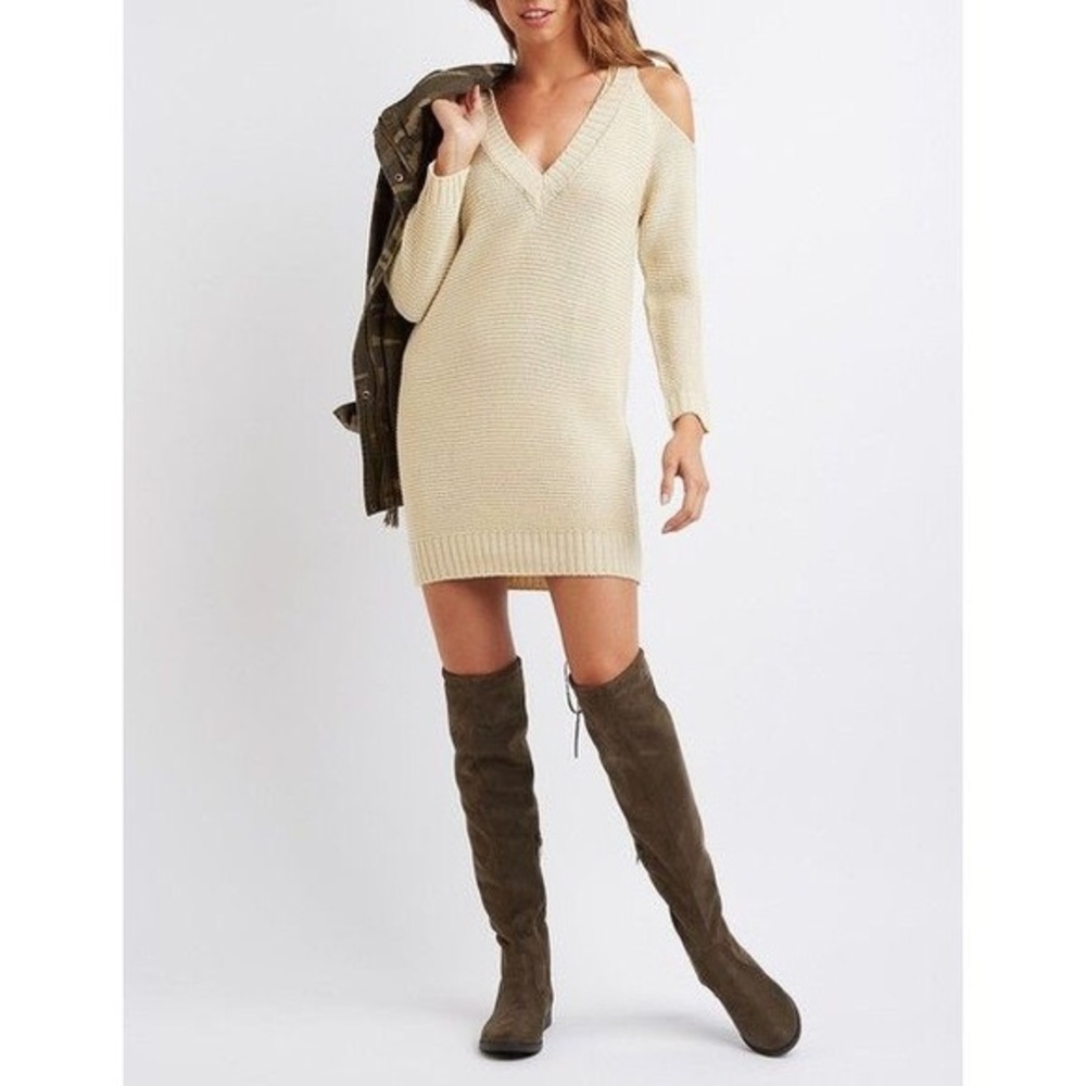 Cold-Shoulder Knit Sweater Dress - Picture 1 of 7